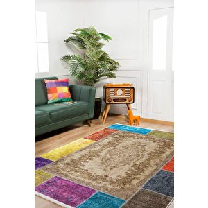 Klasik Bej Salon&oturma Odası Yolluk&yatak Odası Dijital Baskılı Makinede Yıkanabilir Kaymaz Taban Saçaklı Halı Hk128 120x180 cm