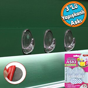 Banyo Lavabo Mutfak Askılık Şeffaf Plastik Sağlam Asma İz Bırakmayan Yapışkanlı Askı 3 Adetli Set