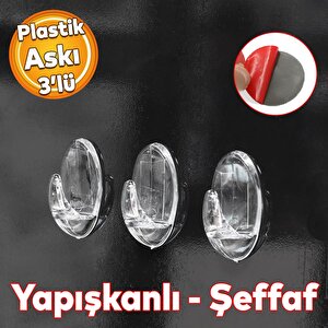 Banyo Lavabo Mutfak Askılık Şeffaf Plastik Sağlam Asma İz Bırakmayan Yapışkanlı Askı 3 Adetli Set