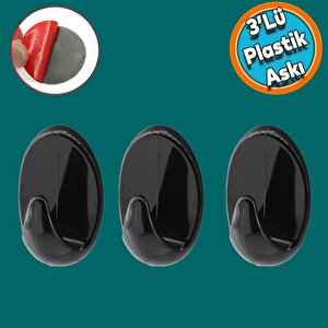 Banyo Lavabo Mutfak Askılık Siyah Plastik Sağlam Asma İz Bırakmayan Yapışkanlı Askı 3 Adetli Set