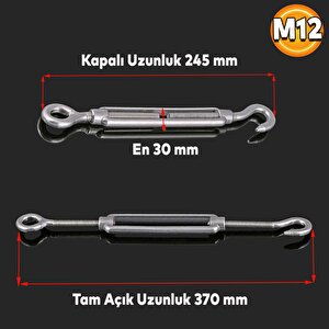 Gerdirme Çelik Kanca Yük Halat Galvenizli Paslanmaz M12