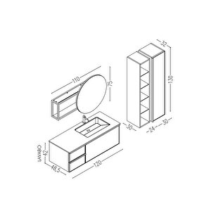 Evora 120 Cm Banyo Dolabı - Boy Dolabı Dahil Siyah