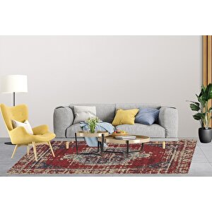 Klasik Kırmızı Salon&oturma Odası Yolluk&yatak Odası Dijital Baskılı Makinede Yıkanabilir Kaymaz Taban Saçaklı Halı Hk010