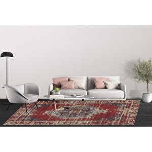 Klasik Kırmızı Salon&oturma Odası Yolluk&yatak Odası Dijital Baskılı Makinede Yıkanabilir Kaymaz Taban Saçaklı Halı Hk010