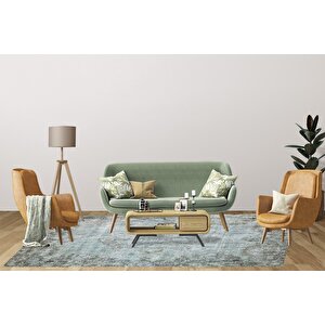 Klasik Turkuaz Salon&oturma Odası Yolluk&yatak Odası Dijital Baskılı Makinede Yıkanabilir Kaymaz Taban Saçaklı Halı Hk019 80x150 cm