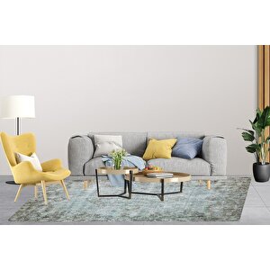 Klasik Turkuaz Salon&oturma Odası Yolluk&yatak Odası Dijital Baskılı Makinede Yıkanabilir Kaymaz Taban Saçaklı Halı Hk019 80x150 cm