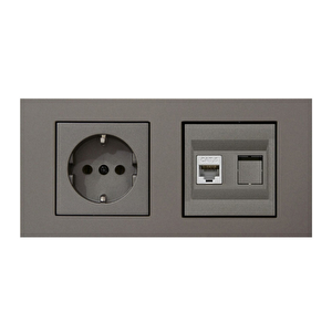 Grano Antrasit 2'li Set Topraklı Priz Ve Cat5 Data Priz Set