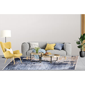 Modern Mavi Dijital Baskı Hipoalerjenik Kaymaz Taban Halı Yolluk Ha174