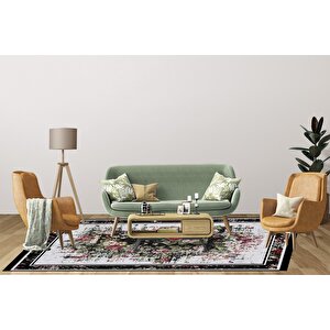 Klasik Siyah Salon&oturma Odası Yolluk&yatak Odası Dijital Baskılı Makinede Yıkanabilir Kaymaz Taban Saçaklı Halı Hk009 80x400 cm