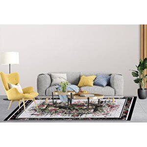 Klasik Siyah Salon&oturma Odası Yolluk&yatak Odası Dijital Baskılı Makinede Yıkanabilir Kaymaz Taban Saçaklı Halı Hk009 80x400 cm
