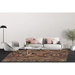 Klasik Kahverengi Salon&oturma Odası Yolluk&yatak Odası Dijital Baskılı Makinede Yıkanabilir Kaymaz Taban Saçaklı Halı Hk007