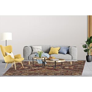 Klasik Kahverengi Salon&oturma Odası Yolluk&yatak Odası Dijital Baskılı Makinede Yıkanabilir Kaymaz Taban Saçaklı Halı Hk007 120x180 cm