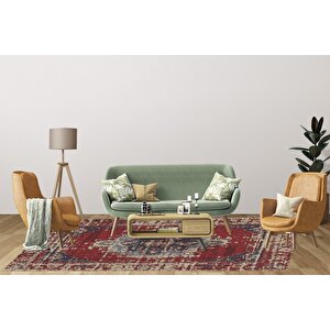 Klasik Kırmızı Salon&oturma Odası Yolluk&yatak Odası Dijital Baskılı Makinede Yıkanabilir Kaymaz Taban Saçaklı Halı Hk010 80x200 cm