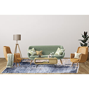 Modern Mavi Dijital Baskı Hipoalerjenik Kaymaz Taban Halı Yolluk Ha174