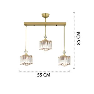 Brandy Eskitme 3 Lü Sıralı Sarkıt Kristalli Taşlı Modern Tasarım Kristal Salon Avize