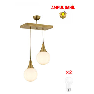 Damla 2 Li Sıralı Eskitme -led Ampul  Dahil Modern Koridor Mutfak Salon Sarkıt Avize