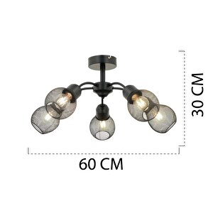 Elva 5 Li Siyah Modern Genç Odası Mutfak Oturma Odası Retro Salon Avize