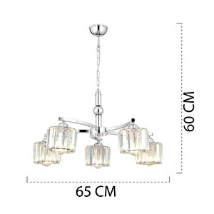 Amir 5 Kollu Krom Kaplama Kristalli Taşlı Modern Tasarım Kristal Salon Avize