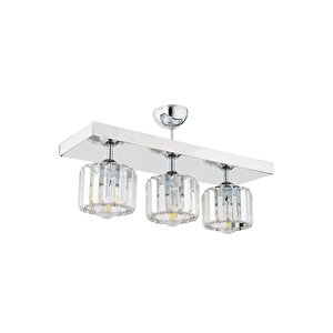 Sabrina 3 Lü Sıralı Krom Kaplama Plafonyer Kristalli Taşlı Modern Tasarım Kristal Salon Avize