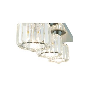 Sabrina 3 Lü Sıralı Krom Kaplama Plafonyer Kristalli Taşlı Modern Tasarım Kristal Salon Avize