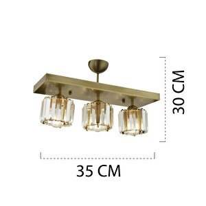 Sabrina 3 Lü Sıralı Eskitme Plafonyer Kristalli Taşlı Modern Tasarım Kristal Salon Avize