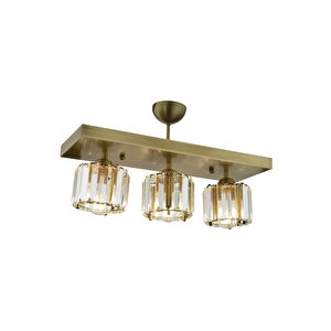 Sabrina 3 Lü Sıralı Eskitme Plafonyer Kristalli Taşlı Modern Tasarım Kristal Salon Avize