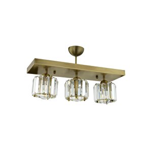Sabrina 3 Lü Sıralı Eskitme Plafonyer Kristalli Taşlı Modern Tasarım Kristal Salon Avize