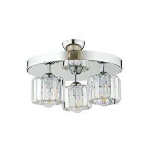Sabrina 3 Lü Yuvarlak Krom Kaplama Plafonyer Kristalli Taşlı Modern Tasarım Kristal Salon Avize