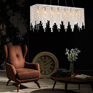 Vita 7 Lı Krom Kristalli Taşlı Modern Tasarım Kristal Salon Avize