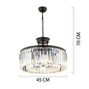 Kanvas 45'lik Siyah Kristalli Taşlı Modern Tasarım Kristal Salon Avize
