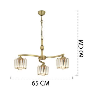 Amir 3 Kollu Eskitme Kristalli Taşlı Modern Tasarım Kristal Salon Avize