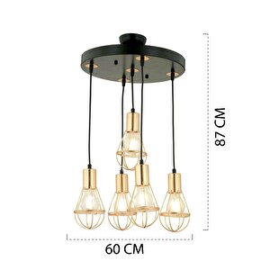 Ciri 5 Li Yuvarlak Gold Kaplama Tel Sarkıt Modern Genç Odası Mutfak Oturma Odası Salon Sarkıt Avize