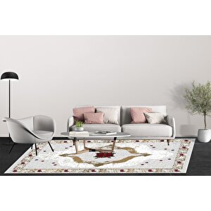 Klasik Gri Beyaz Salon&oturma Odası Yolluk&yatak Odası Dijital Baskılı Makinede Yıkanabilir Kaymaz Taban Saçaklı Halı Hk013 80x200 cm