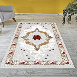 Klasik Gri Beyaz Salon&oturma Odası Yolluk&yatak Odası Dijital Baskılı Makinede Yıkanabilir Kaymaz Taban Saçaklı Halı Hk013