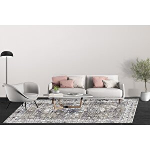 Klasik Gri Salon&oturma Odası Yolluk&yatak Odası Dijital Baskılı Makinede Yıkanabilir Kaymaz Taban Saçaklı Halı Hk018