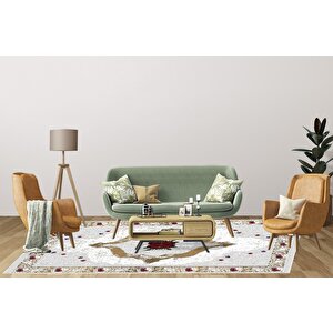 Klasik Gri Beyaz Salon&oturma Odası Yolluk&yatak Odası Dijital Baskılı Makinede Yıkanabilir Kaymaz Taban Saçaklı Halı Hk013 100x500 cm