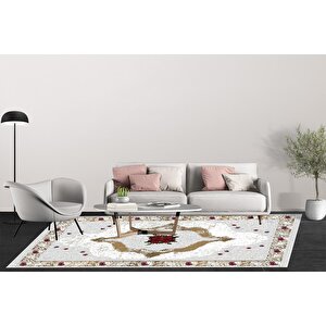 Klasik Gri Beyaz Salon&oturma Odası Yolluk&yatak Odası Dijital Baskılı Makinede Yıkanabilir Kaymaz Taban Saçaklı Halı Hk013 100x500 cm