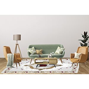 Klasik Gri Beyaz Salon&oturma Odası Yolluk&yatak Odası Dijital Baskılı Makinede Yıkanabilir Kaymaz Taban Saçaklı Halı Hk013 80x150 cm