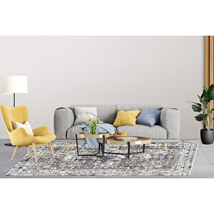 Klasik Gri Salon&oturma Odası Yolluk&yatak Odası Dijital Baskılı Makinede Yıkanabilir Kaymaz Taban Saçaklı Halı Hk018 80x200 cm