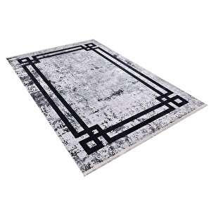 Modern Gri Çerçeveli Dijital Baskı Yıkanabilir Hipoalerjenik Kaymaz Taban Halı Yolluk 160x230 cm