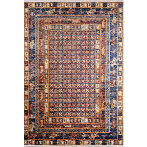 Klasik Lacivert Kahve Salon&yolluk Dijital Baskılı Makinede Yıkanabilir Kaymaz Taban Saçaklı Halı Hk055 80x150 cm