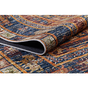 Klasik Lacivert Kahve Salon&yolluk Dijital Baskılı Makinede Yıkanabilir Kaymaz Taban Saçaklı Halı Hk055 80x150 cm