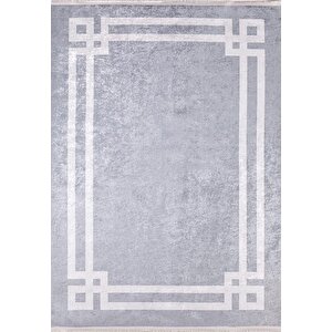 Modern Gri Çerçeveli Dijital Baskı Hipoalerjenik Kaymaz Taban Halı Yolluk Ha137 120x180 cm