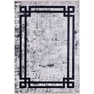 Modern Gri Çerçeveli Dijital Baskı Yıkanabilir Hipoalerjenik Kaymaz Taban Halı Yolluk 240x340 cm