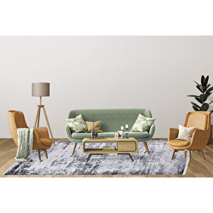 Modern Gri Dijital Baskı Hipoalerjenik Kaymaz Taban Halı Yolluk Ha124