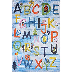 Çocuk Halısı Ve Bebek Halısı Yıkanabilir Kaymaz Taban Figürlü Mavi Dijital Baskı Halı Hc059 100x200 cm