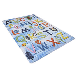 Çocuk Halısı Ve Bebek Halısı Yıkanabilir Kaymaz Taban Figürlü Mavi Dijital Baskı Halı Hc059 100x200 cm