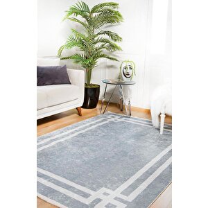 Modern Gri Çerçeveli Dijital Baskı Hipoalerjenik Kaymaz Taban Halı Yolluk Ha137