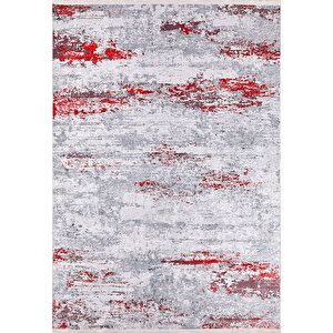 Modern Gri Kırmızı Desen Dijital Baskı Hipoalerjenik Kaymaz Taban Halı Yolluk 240x280 cm