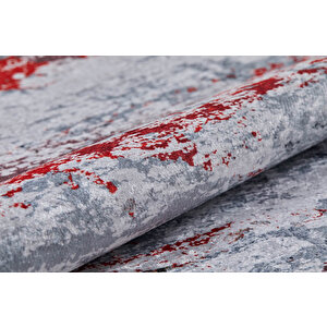 Modern Gri Kırmızı Desen Dijital Baskı Hipoalerjenik Kaymaz Taban Halı Yolluk 240x280 cm